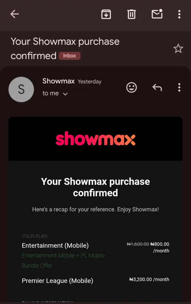 My Showmax subscription process was smooth